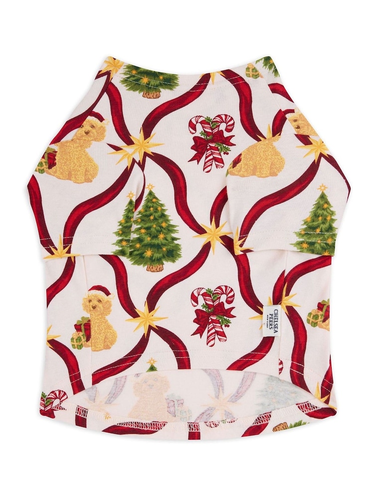 Chelsea Peers Red Pets Organic Cotton Christmas Tree & Dog Pyjama T-Shirt - Image 2 of 4 Chelsea Peers Red Pets Organic Cotton Christmas Tree & Dog Pyjama T-Shirt - Image 2 of 4