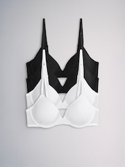 The Set 4 Pack Light Padded Cotton Plunge Bras Black/White - Image 2 of 12
