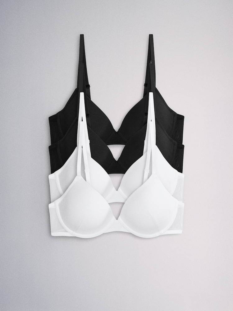 The Set 4 Pack Light Padded Cotton Plunge Bras Black/White - Image 2 of 12