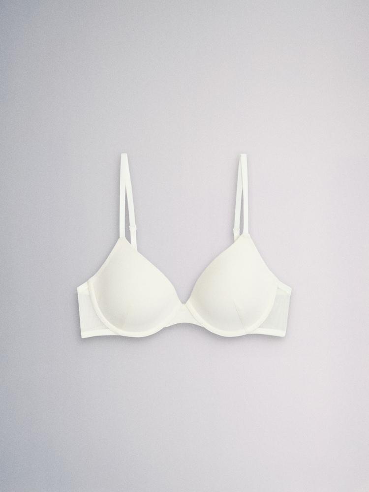 The Set 4 Pack Light Padded Cotton Plunge Bras Pastel Pink/ Khaki Green/ Cream - Image 2 of 7