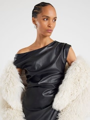 River Island Black One shoulder Drape Faux Leather Midi Dress - Image 4 of 4