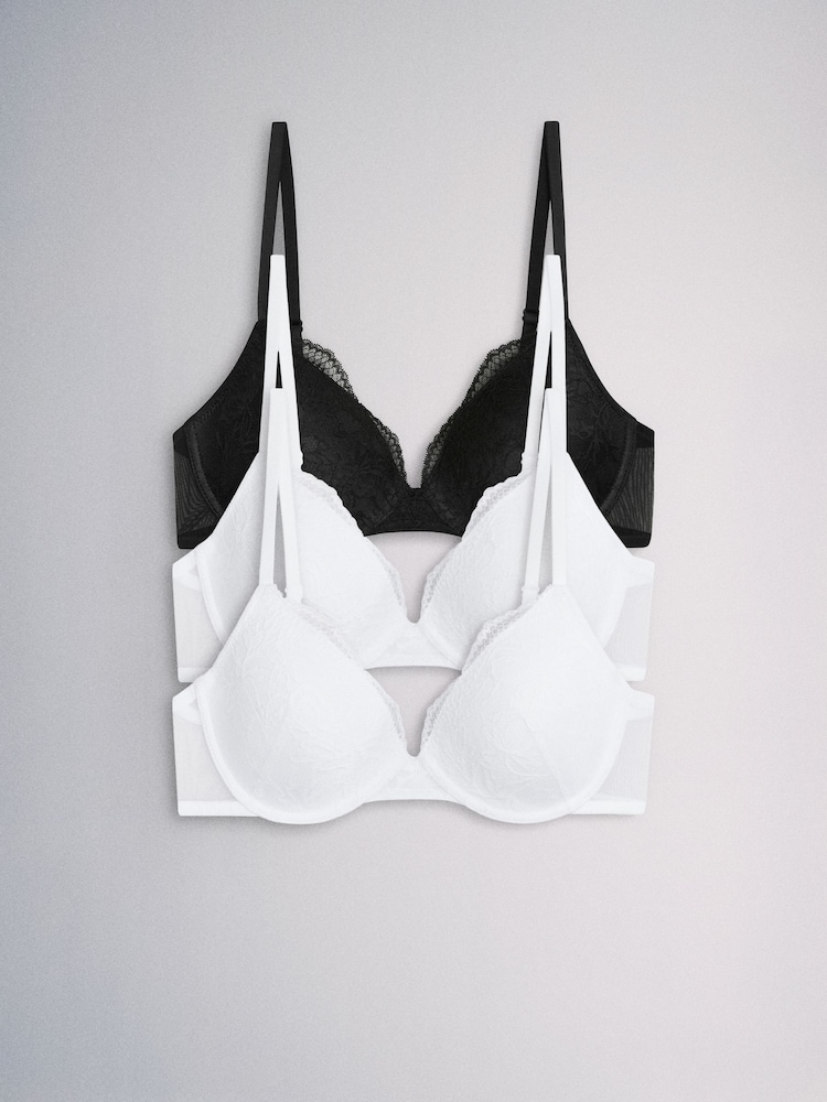 The Set 4 Pack Light Padded Lace Plunge Bras Black/White - Image 1 of 16