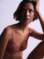 The Set 4 Pack Light Padded Lace Plunge Bras Rust Brown/ Blush Pink - Image 1 of 10