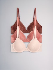 The Set 4 Pack Light Padded Lace Plunge Bras Rust Brown/ Blush Pink - Image 2 of 10