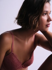 The Set 4 Pack Light Padded Lace Plunge Bras Rust Brown/ Blush Pink - Image 6 of 10