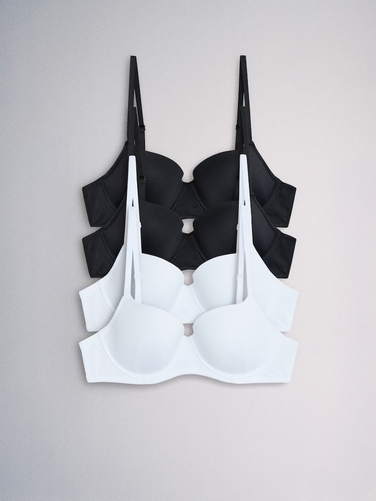 The Set 4 Pack Light Padded Microfibre Balcony Bras Black/White - Image 2 of 14
