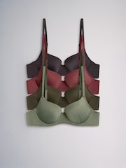 The Set 4 Pack Light Padded Microfibre Balcony Bras Black/Burghundy Red/Khaki Green - Image 1 of 7