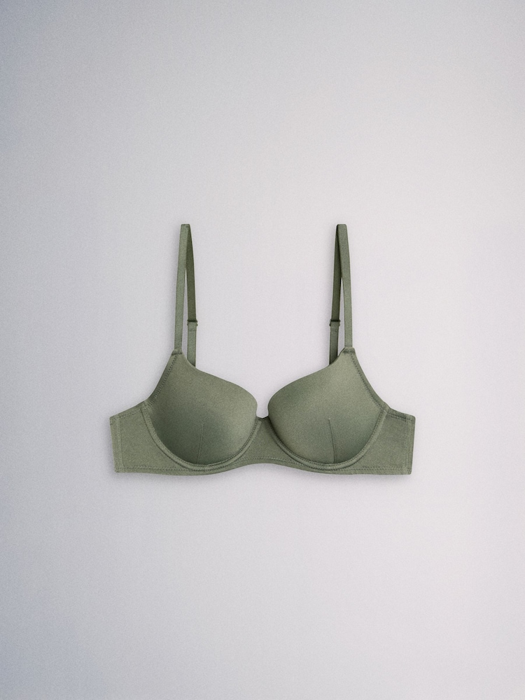 The Set 4 Pack Light Padded Microfibre Balcony Bras Black/Burghundy Red/Khaki Green - Image 2 of 7