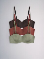 The Set 3 Pack Light Padded Multiway Bras Black/Burgundy Red/Khaki Green - Image 1 of 13