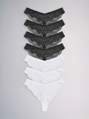 The Set Thong 7 Pack All Over Lace Knickers Black/White - Image 2 of 18
