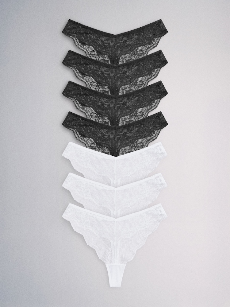 The Set Thong 7 Pack All Over Lace Knickers Black/White - Image 2 of 18