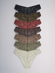 The Set Brazilian 7 Pack All Over Lace Knickers Black/Burghundy Red/Khaki Green - Image 2 of 15