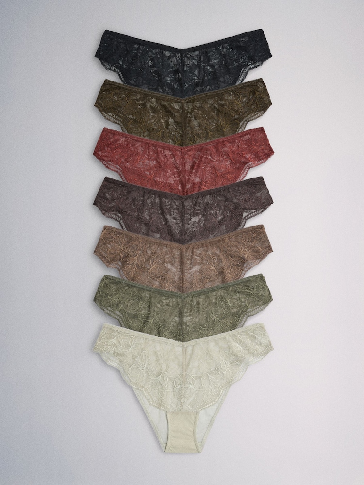 The Set Brazilian 7 Pack All Over Lace Knickers Black/Burghundy Red/Khaki Green - Image 2 of 15