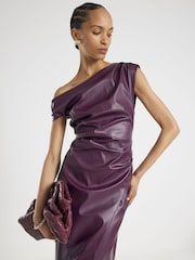 River Island Purple One shoulder Drape Faux Leather Midi Dress - Image 4 of 4