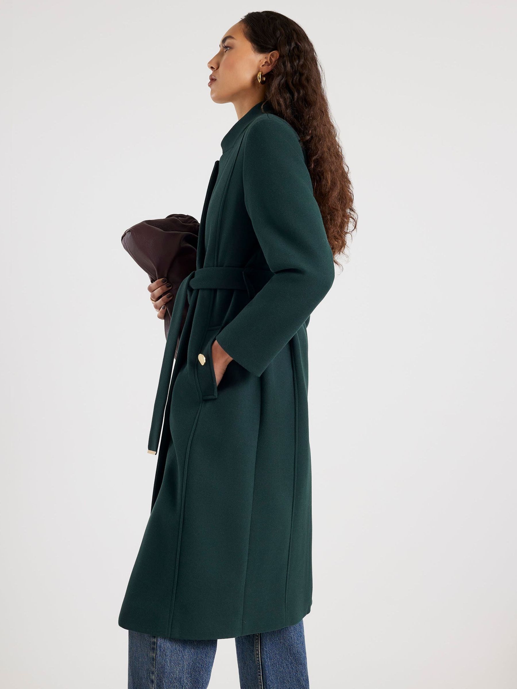 Buy River Island Green Notch Collar Belted Wrap Coat from the Next