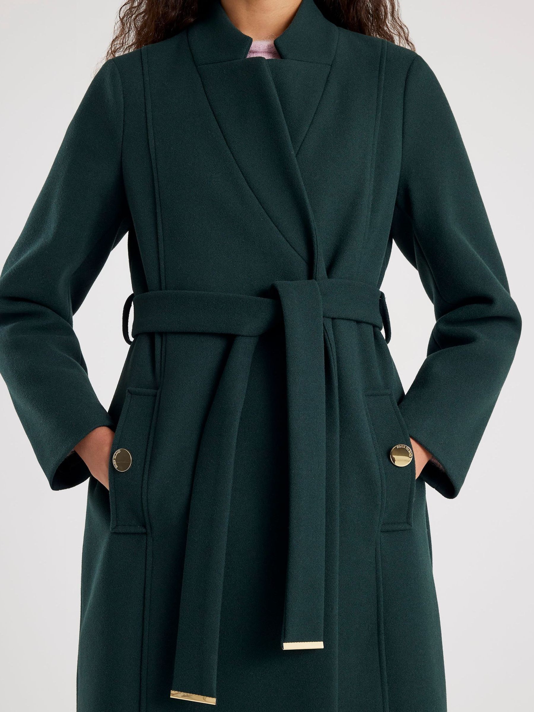 Buy River Island Green Notch Collar Belted Wrap Coat from the Next