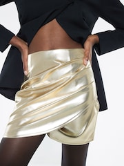 River Island Gold Ruched Side PU Mini Skirt - Image 3 of 4