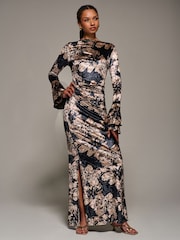 Jolie Moi Ruffle Sleeve Asymmetric Neck Velvet Maxi Dress - Imagen 1 de 6