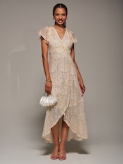 Jolie Moi Frill Short Sleeve Sequin Maxi Dress - Imagen 4 de 6