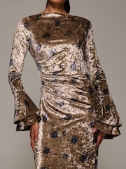 Jolie Moi Gold Ruffle Sleeve Asymmetric Neck Velvet Maxi Dress - Image 3 of 6
