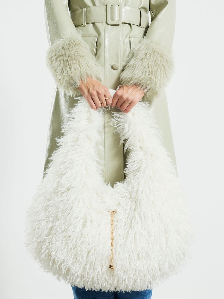 River Island Cream Faux Fur Slouch Bag - Image 1 of 6