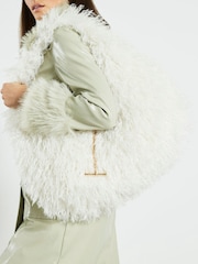 River Island Cream Faux Fur Slouch Bag - Image 3 of 6