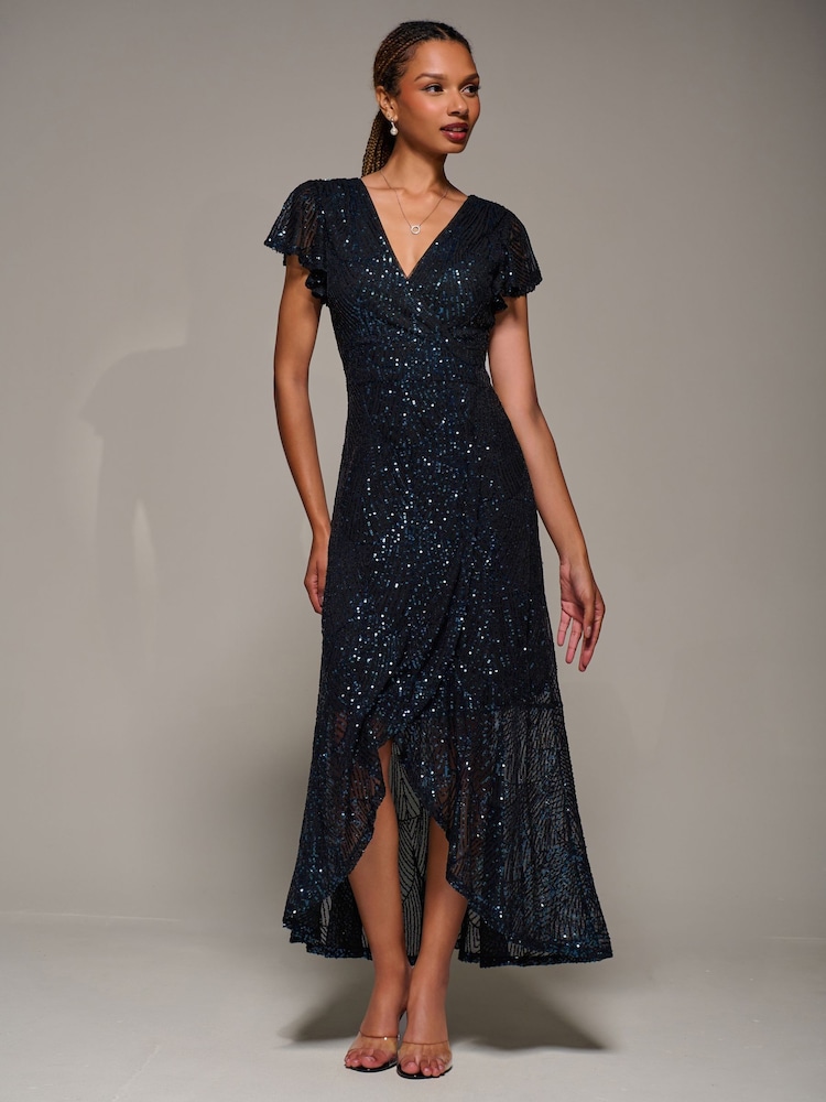 Jolie Moi Black Frill Short Sleeve Sequin Maxi Dress - Image 6 of 6 Jolie Moi Black Frill Short Sleeve Sequin Maxi Dress - Image 6 of 6
