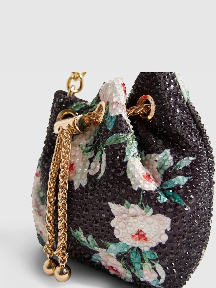 River Island Black Floral Print Heatseal Droplet Bucket Bag - Image 5 of 5 River Island Black Floral Print Heatseal Droplet Bucket Bag - Image 5 of 5