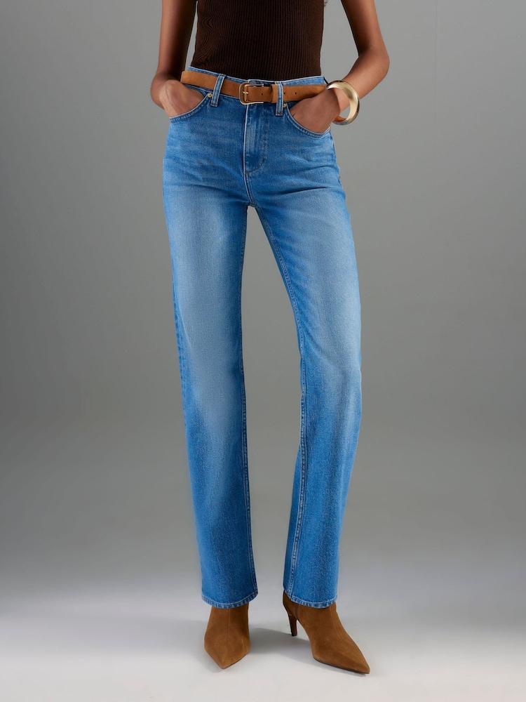 جينز قصّة رِجل مستقيمة قابل للتمدد بحزام من River Island - صورة 1 من 7