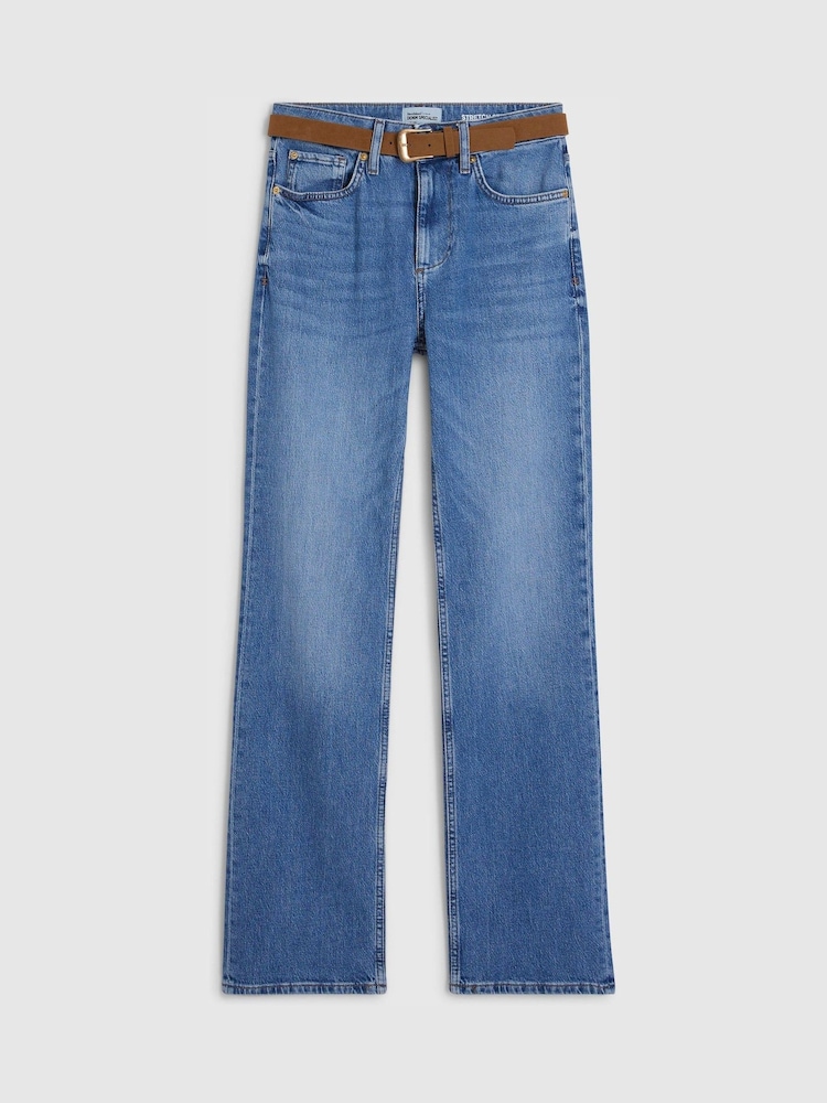 River Island Belted Stretch Straight Leg Jeans - תמונה 5 מתוך 5