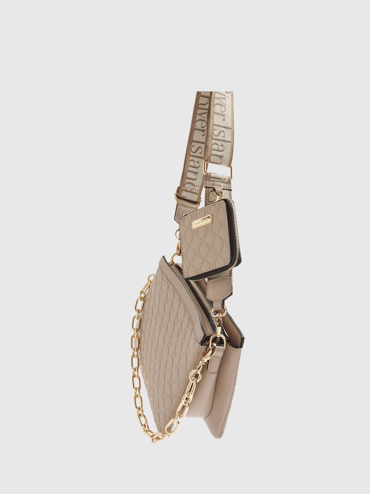 River Island Brown Embossed Monogram Webbing Chain Crossbody Bag - Image 5 of 5