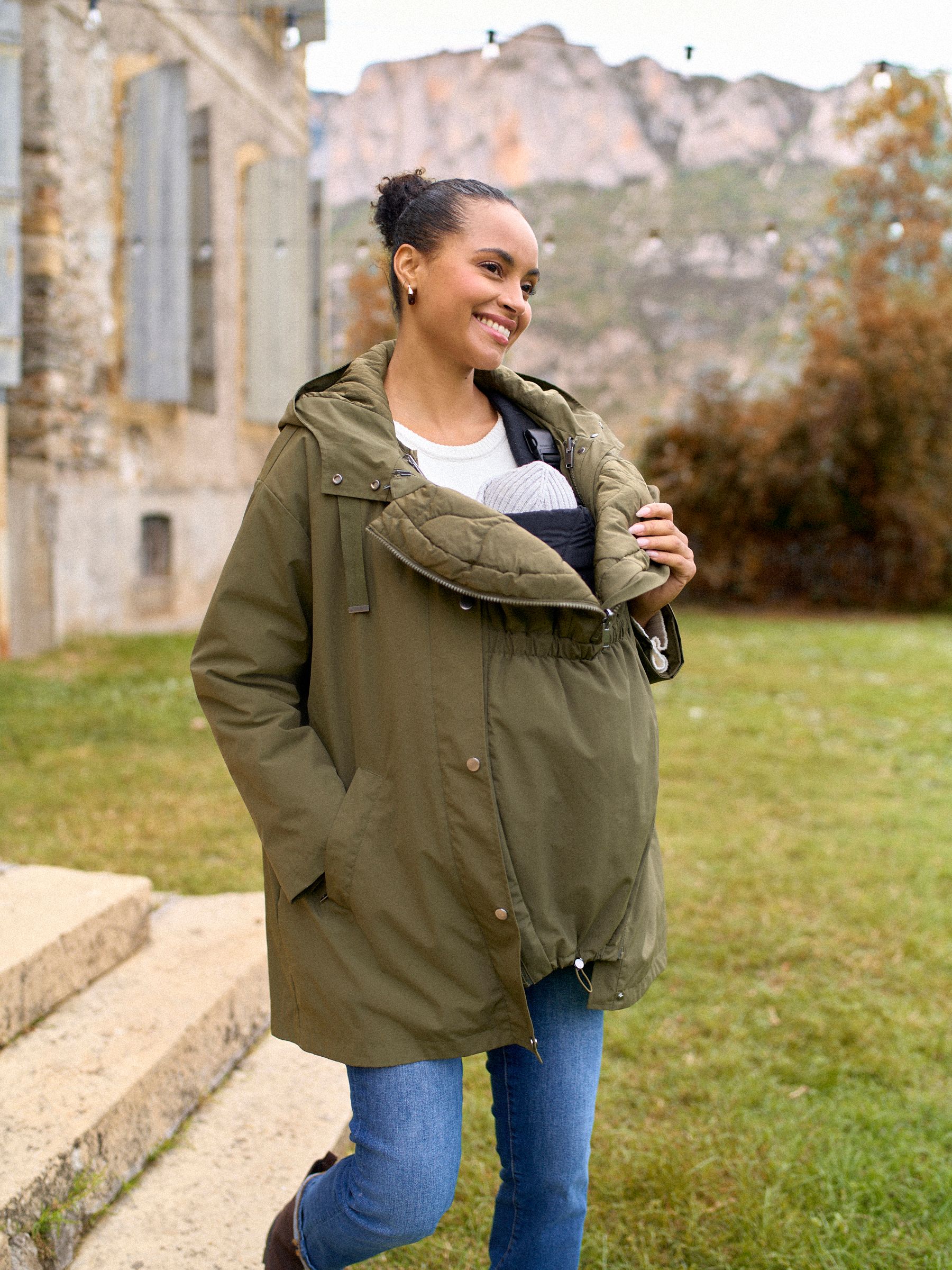 Buy Seraphine Khaki Maternity & Babywearing Versatile Coat with