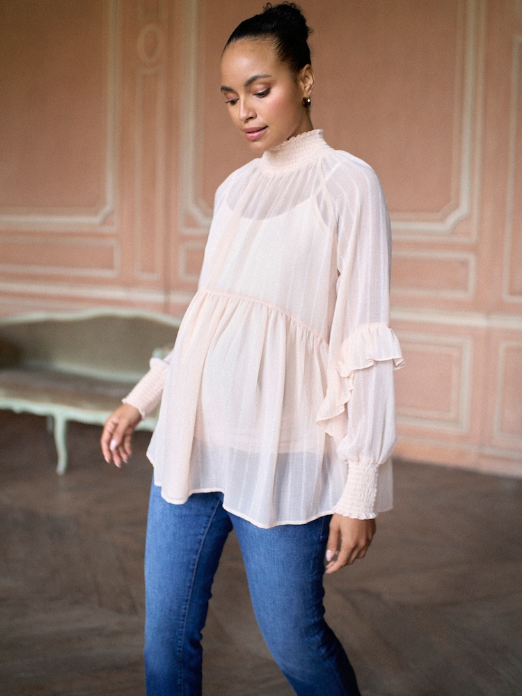 Seraphine Light Apricot Maternity Ruffle Blouse - Image 2 of 6 Seraphine Light Apricot Maternity Ruffle Blouse - Image 2 of 6