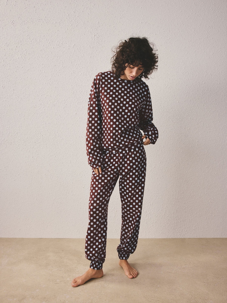 Buline maro ciocolată - Pijama cu mânecă lungă din bumbac - Imaginea 2 din 5