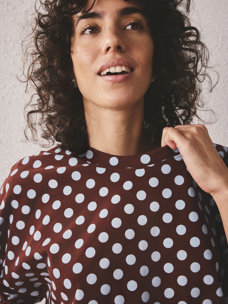 Buline maro ciocolată - Pijama cu mânecă lungă din bumbac - Imaginea 5 din 5