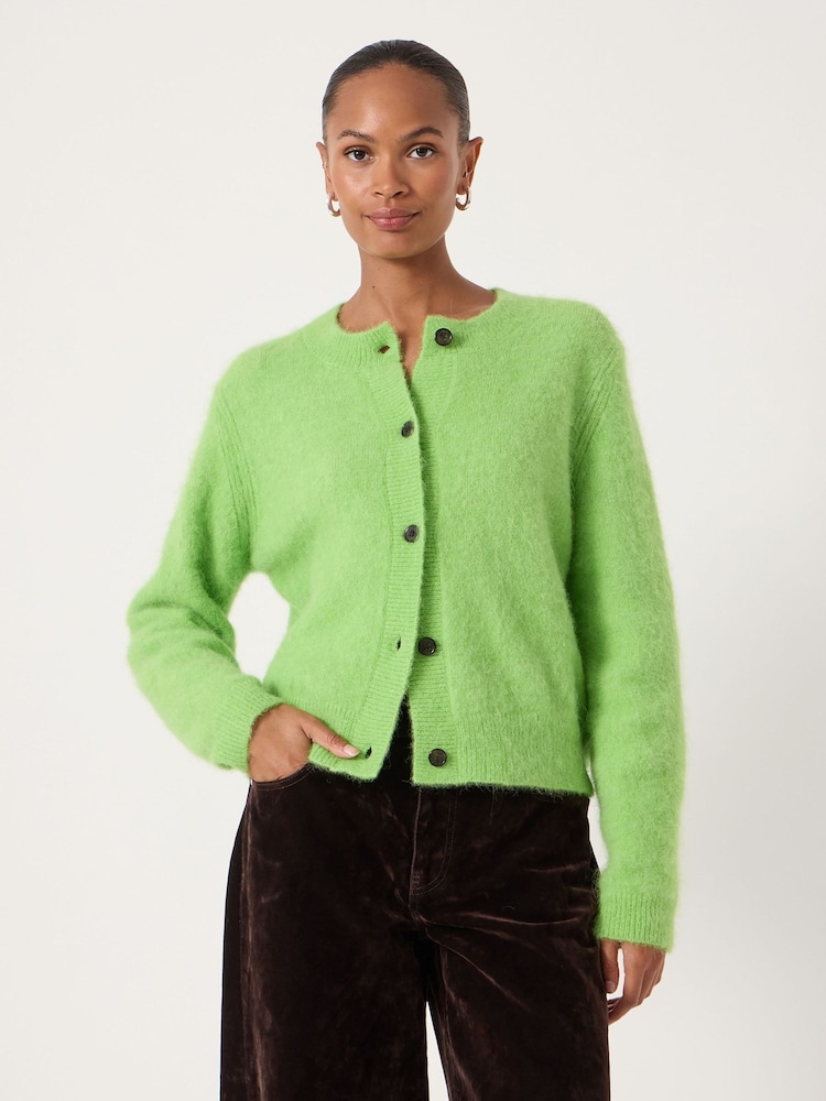 Hush Green Perrin Crew Neck Alpaca Blend Cardigan - Image 1 of 5