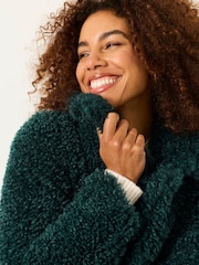 FatFace Bianca Teal Blue Petite Short Faux Fur Jacket - Image 5 of 6