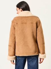 FatFace Aspen Tan Brown Petite Shearling Jacket - Image 2 of 7