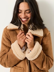 FatFace Aspen Tan Brown Petite Shearling Jacket - Image 3 of 7