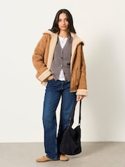 FatFace Aspen Tan Brown Petite Shearling Jacket - Image 4 of 7