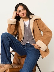 FatFace Aspen Tan Brown Petite Shearling Jacket - Image 5 of 7