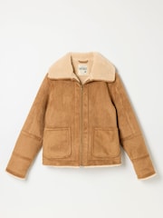 FatFace Aspen Tan Brown Petite Shearling Jacket - Image 6 of 7