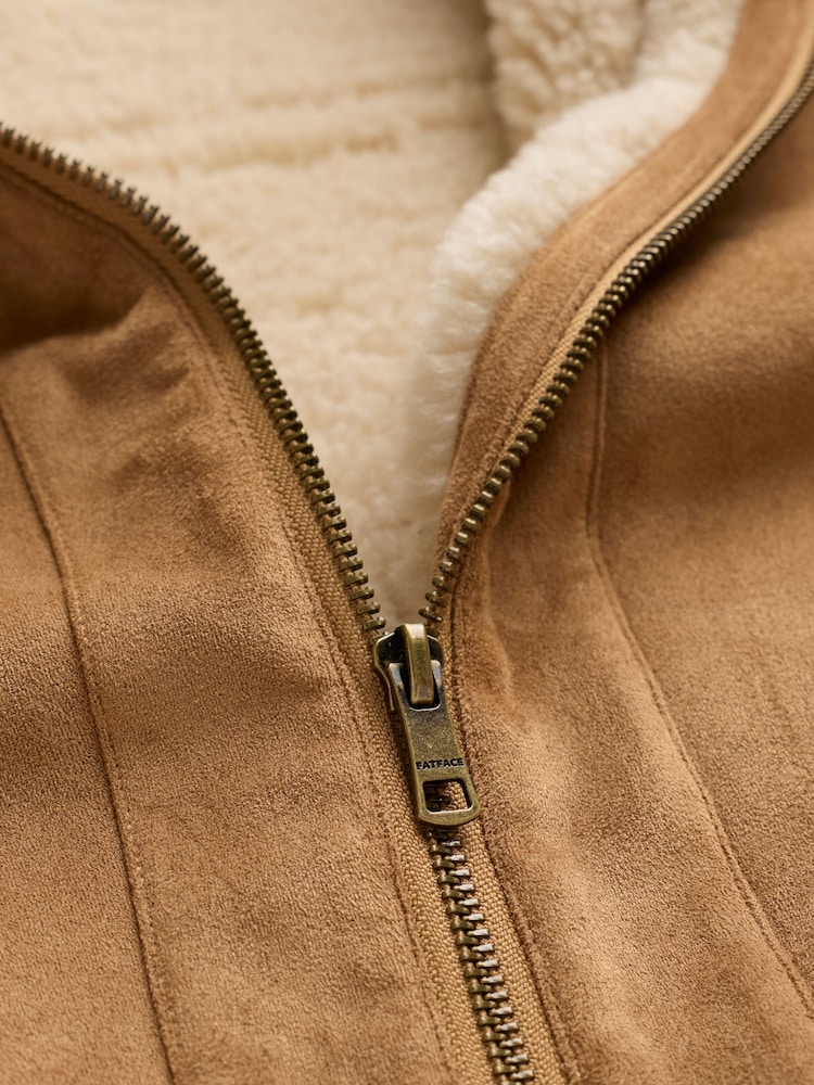 FatFace Aspen Tan Brown Petite Shearling Jacket - Image 7 of 7 FatFace Aspen Tan Brown Petite Shearling Jacket - Image 7 of 7