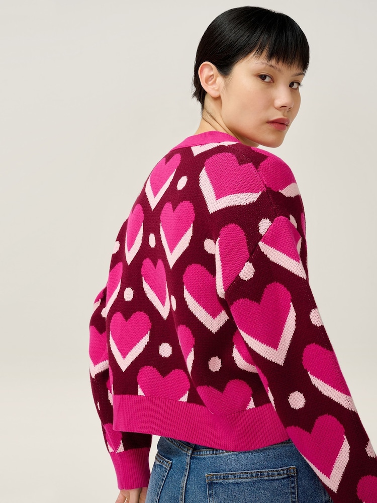 Omnes Pink Heather Heart Cardigan - Image 4 of 4 Omnes Pink Heather Heart Cardigan - Image 4 of 4