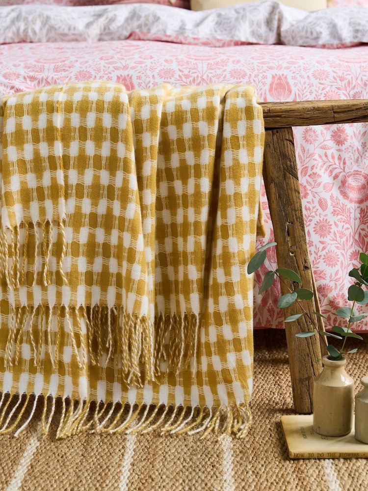 Laura Ashley Ochre Yellow Knapton Throw - Image 1 of 4 Laura Ashley Ochre Yellow Knapton Throw - Image 1 of 4
