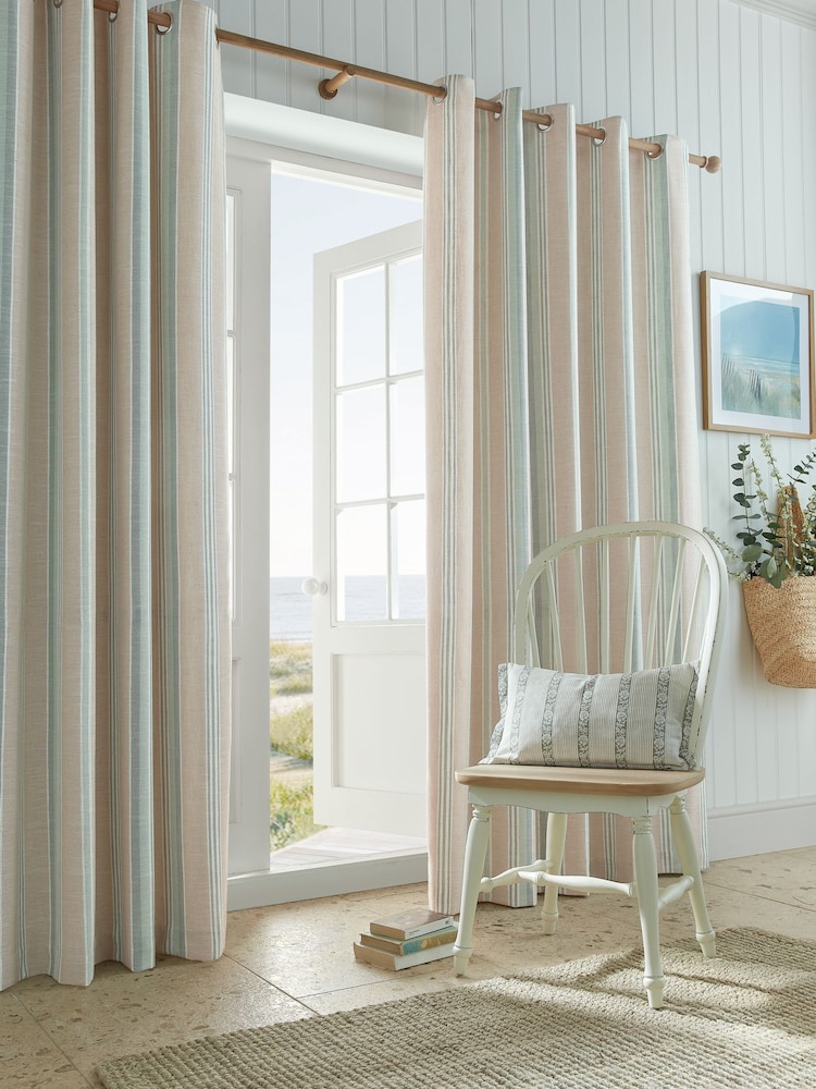 Laura Ashley Green Wickham Stripe Eyelet Curtains - Image 1 of 4 Laura Ashley Green Wickham Stripe Eyelet Curtains - Image 1 of 4