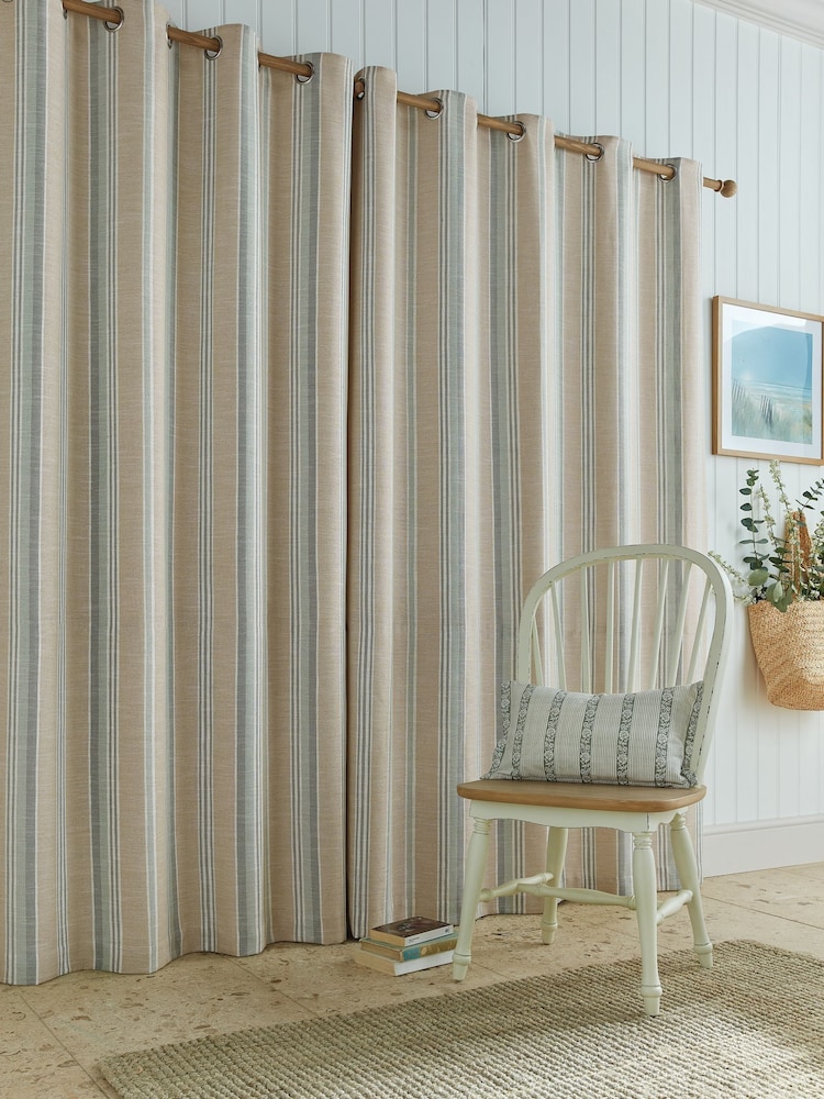 Laura Ashley Green Wickham Stripe Eyelet Curtains - Image 2 of 4 Laura Ashley Green Wickham Stripe Eyelet Curtains - Image 2 of 4