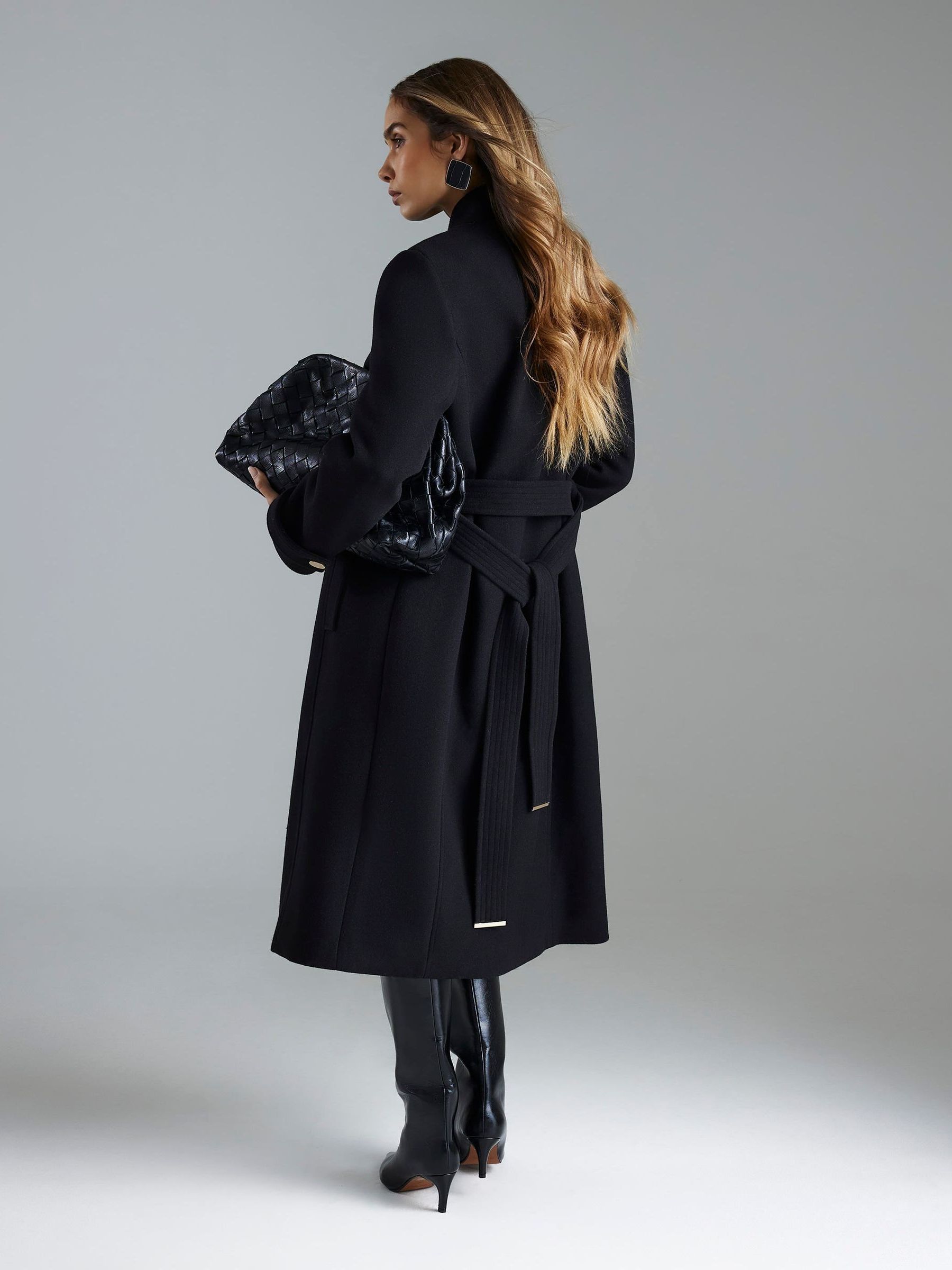 Buy River Island Black Notch Collar Belted Wrap Coat from Next USA