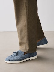 Blå - Hyttesko med kvaster i ruskind - Billede 1 af 7