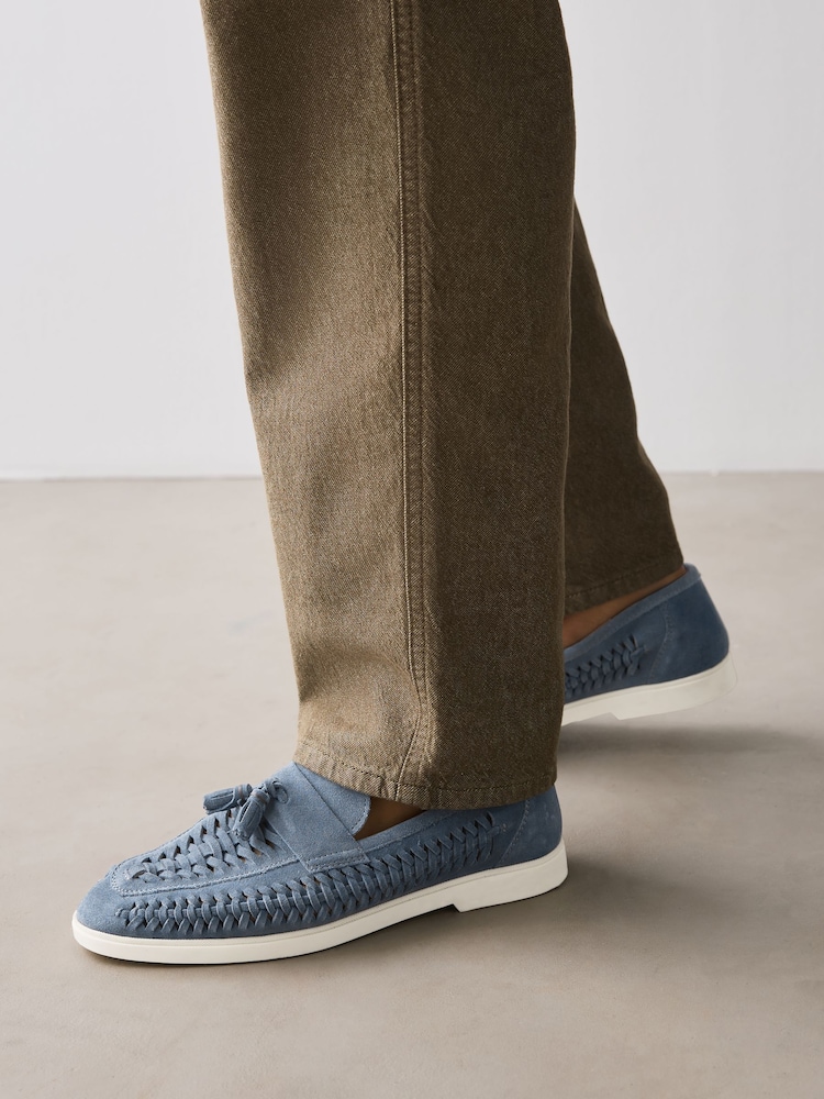 Blå - Hyttesko med kvaster i ruskind - Billede 1 af 7